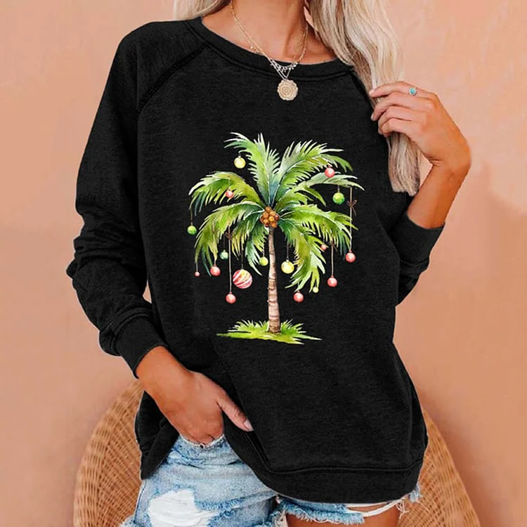VChics Christmas Palm Tree Printed Sweatshirt