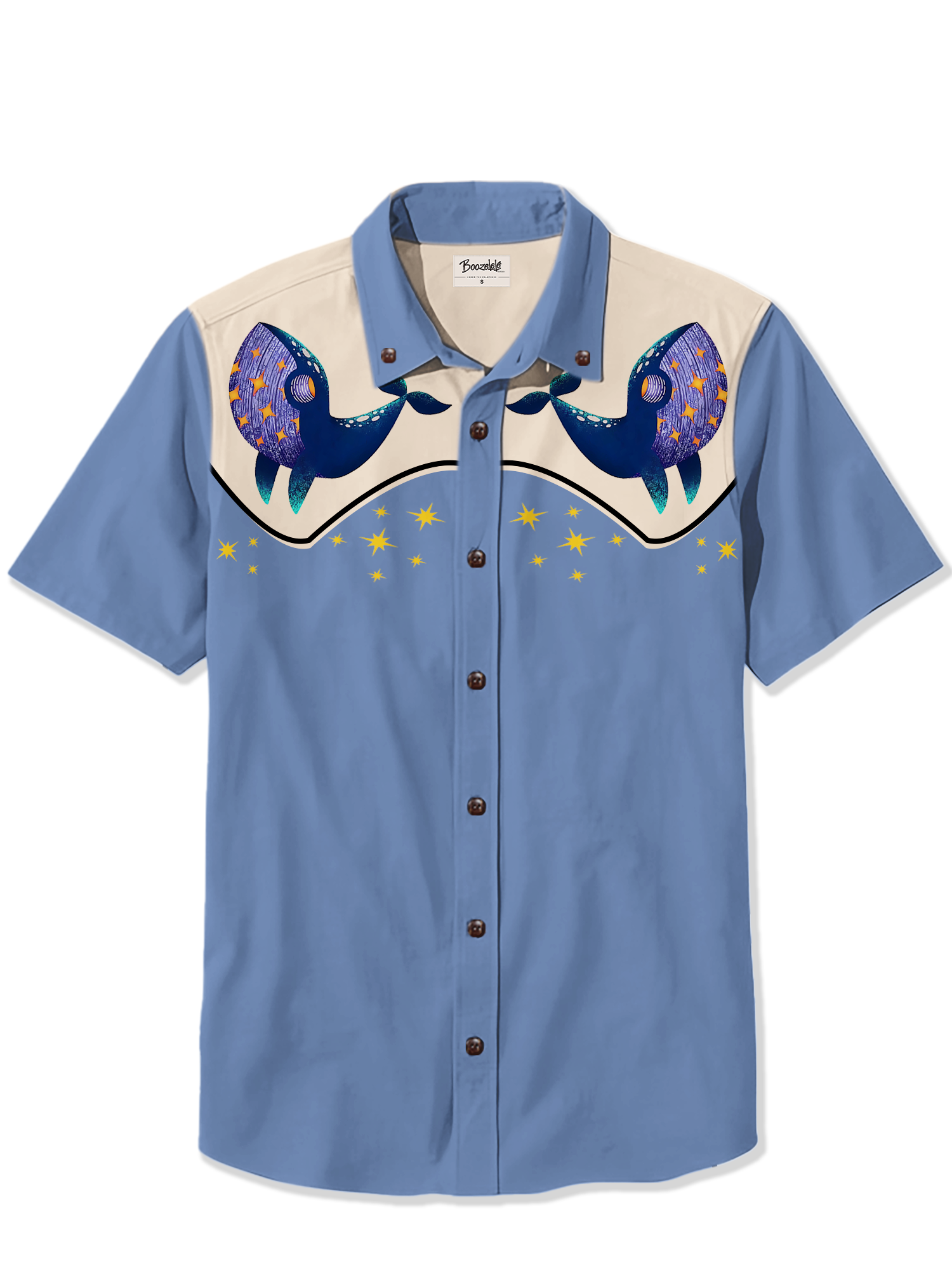 Retro Blue Whale Stars - 100% Cotton Shirt