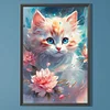 [Stock limit&eacute; - Peinture diamant](Grande Taille) Chaton sous les fleurs volantes-plein rond diamant peinture-40 * 60cm