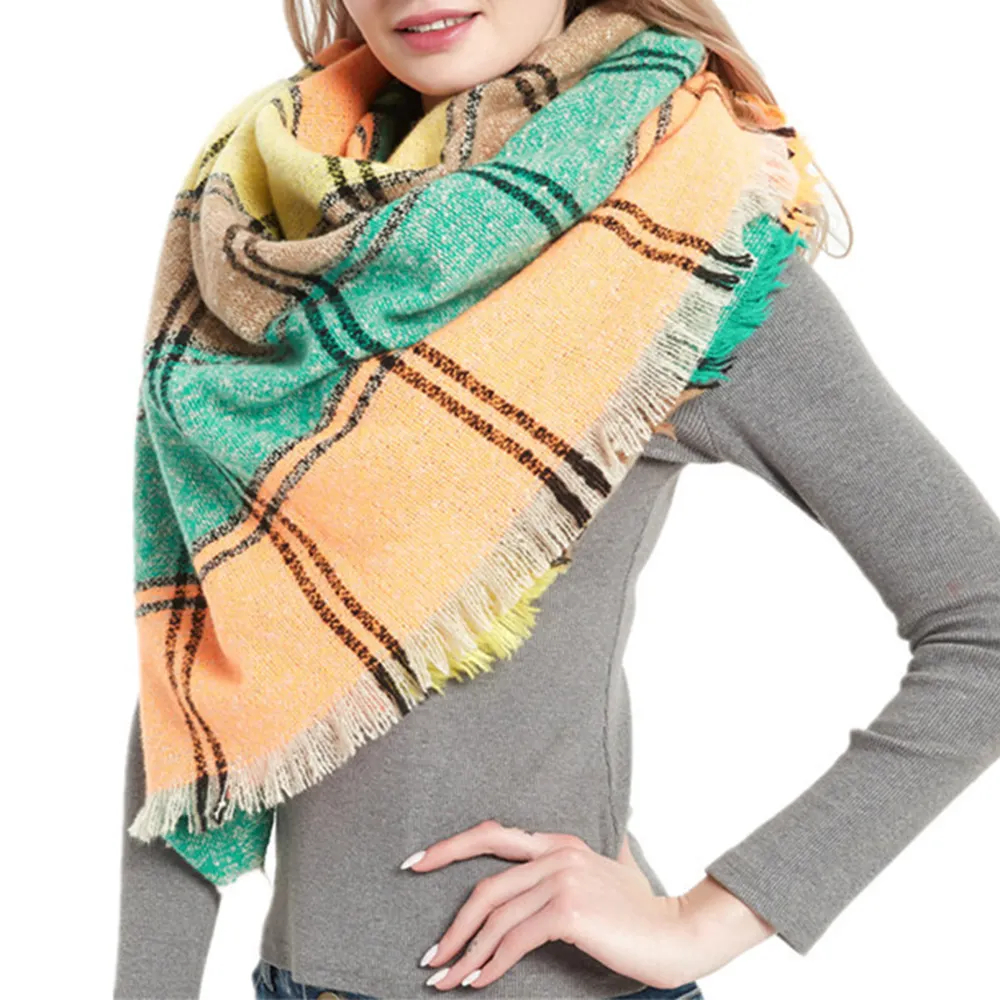 Yellow Women's Shawl With Thickened Large Plaid Square Scarfs-vocosishoes