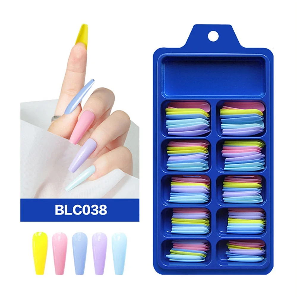 100pcs/set 10 Sizes Full Cover False Nail Tips Ballerina Coffin Fake Nails Square Stiletto French Acrylic Press On Nails-Nail Inspo