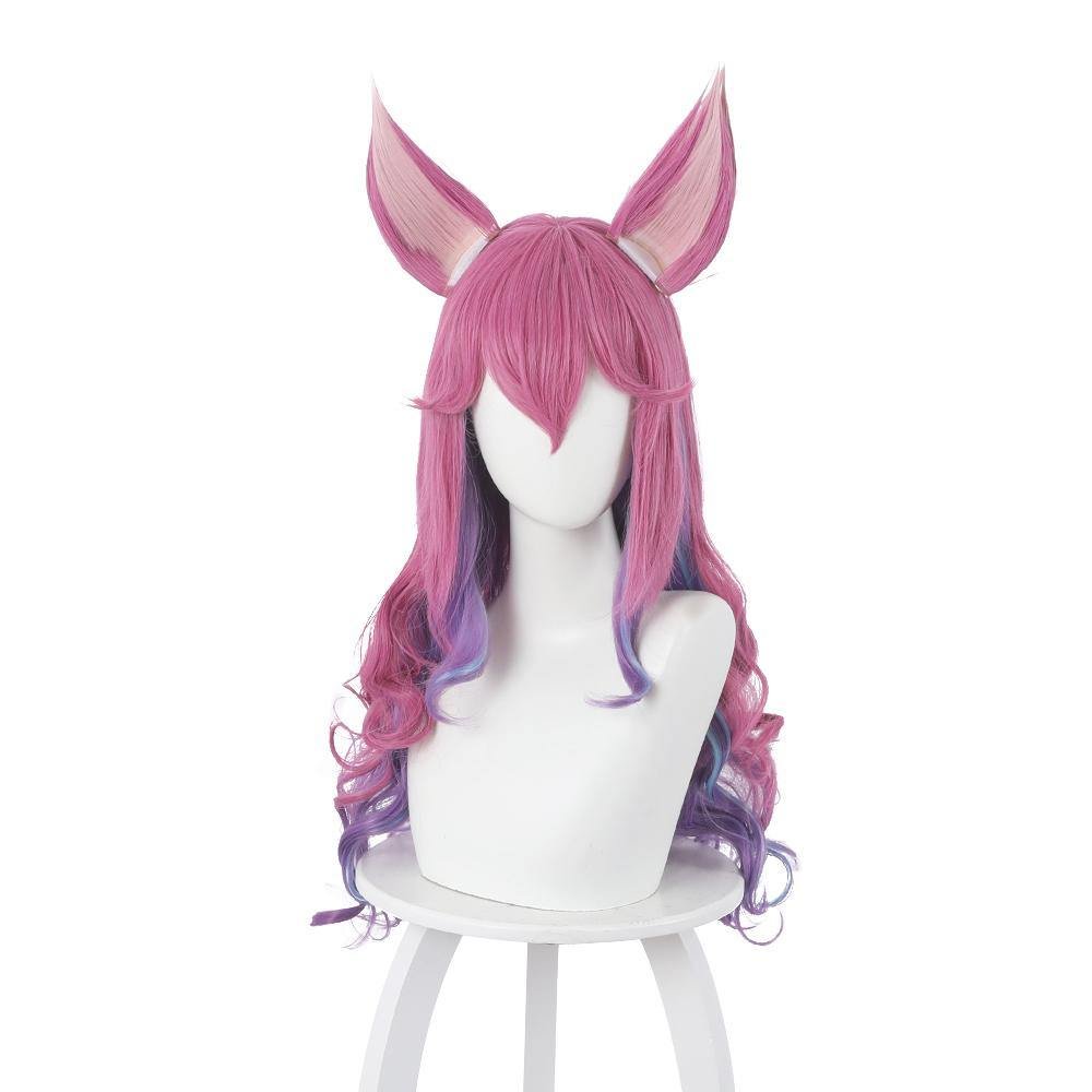 Ahri Perücke League of Legends LOL Ahri Cosplay Perücke Rosa Lila Blau