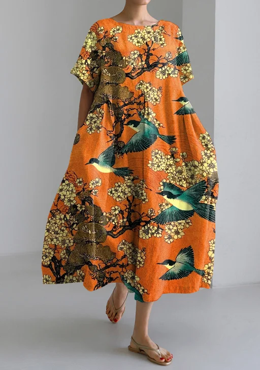 Japanese Art Retro Short-sleeved Loose Mid-length Dress