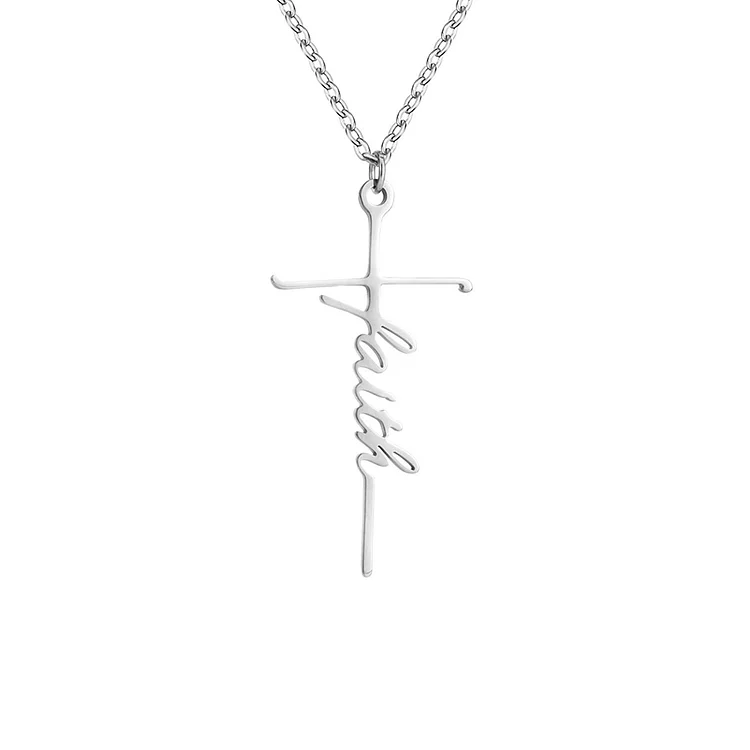 Confirmation Gift Faith Cross Pendant Necklace Stainless Steel Letter Necklace