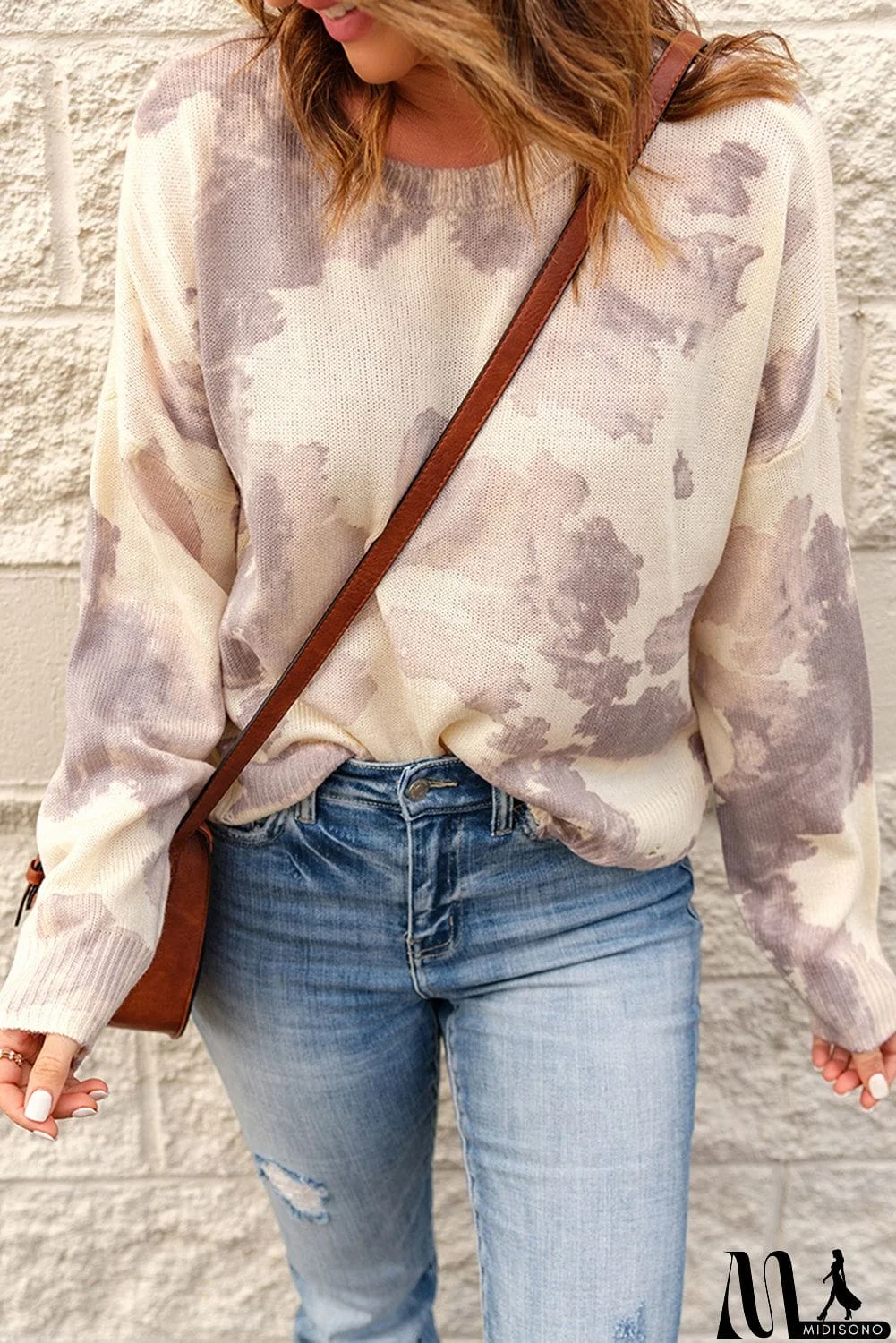 MidiSono - Beige Stain Washed Tie Dye Sweater