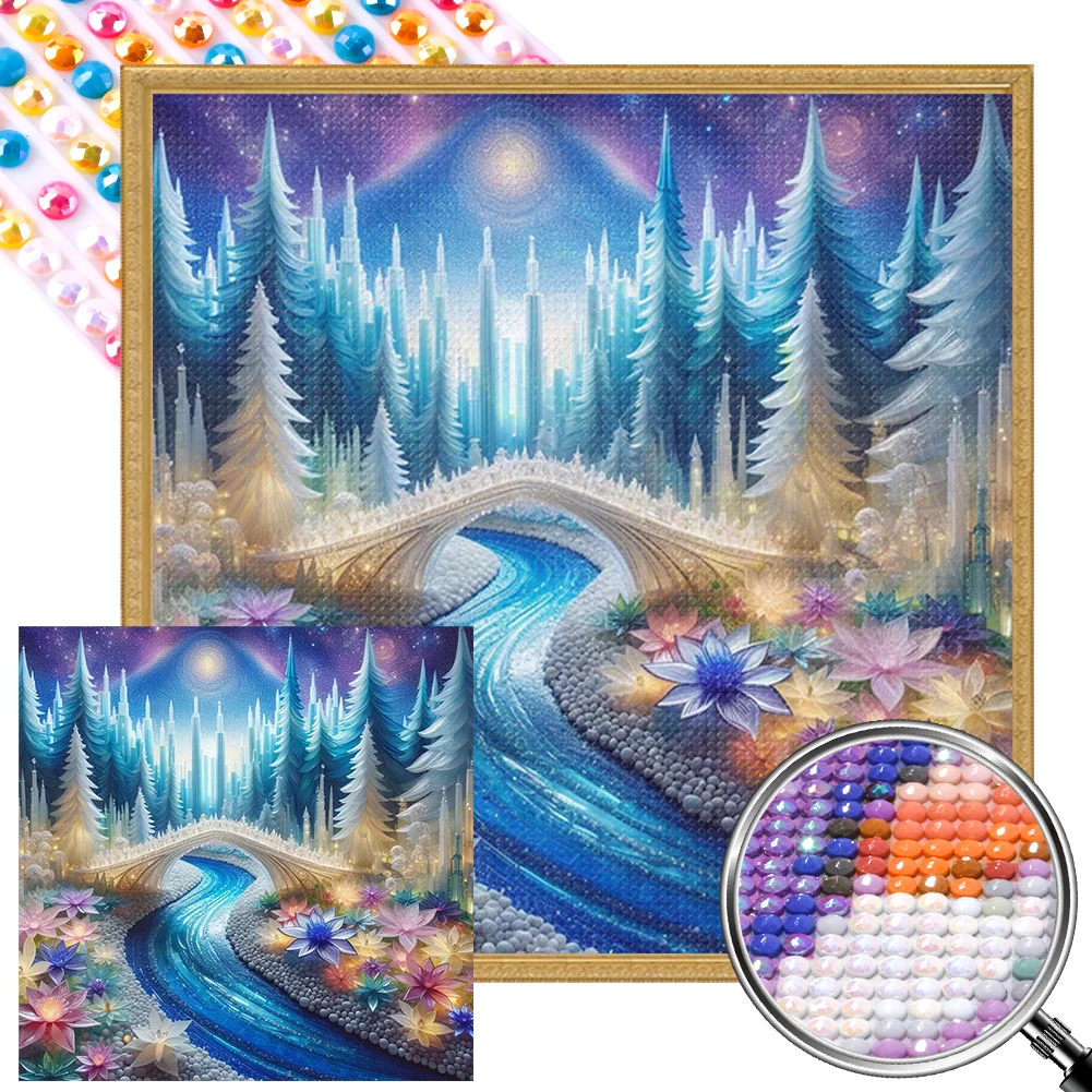 Full Round Partial AB Diamond Painting - Flower Bridge River(Canvas|45*45cm)