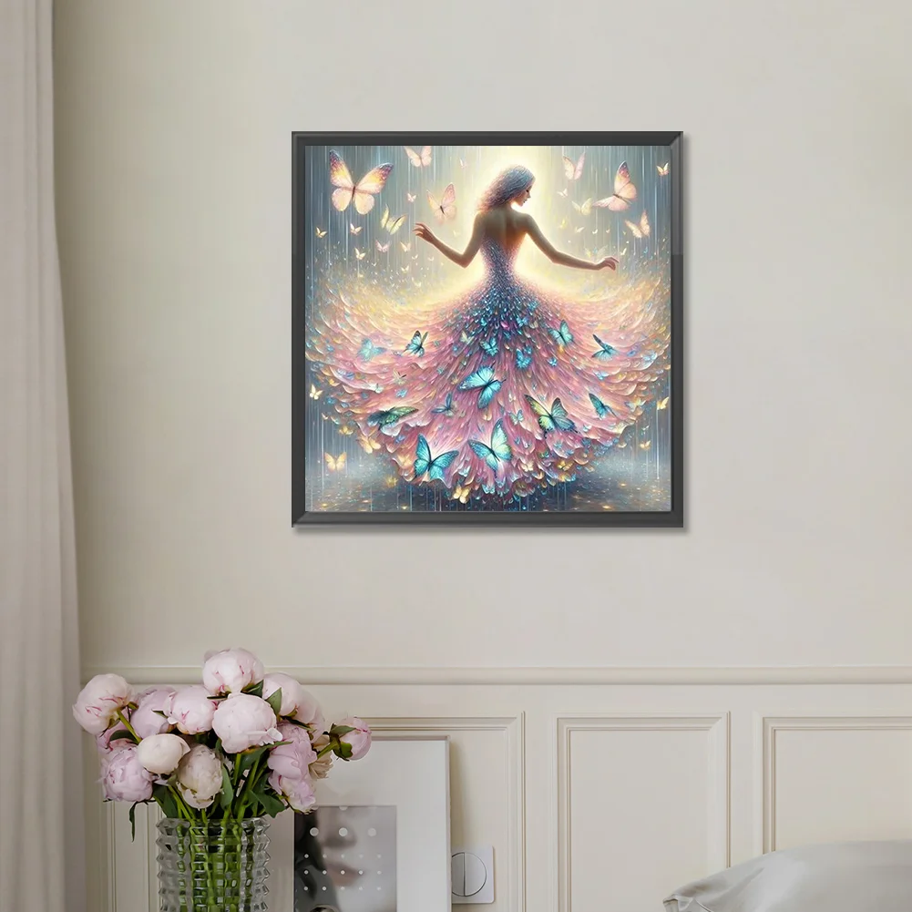 Full Round Diamond Painting 30*30cm - Woman In Flowing Butterfly Skirt