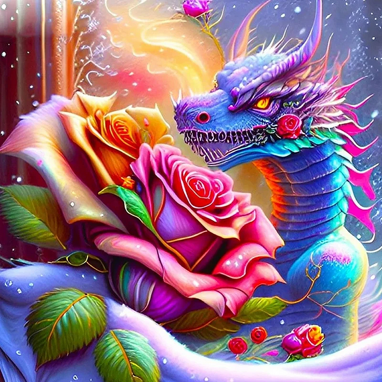 Colorful Rose Dragon 40*40CM(Canvas) AB Round Drill Diamond Painting gbfke