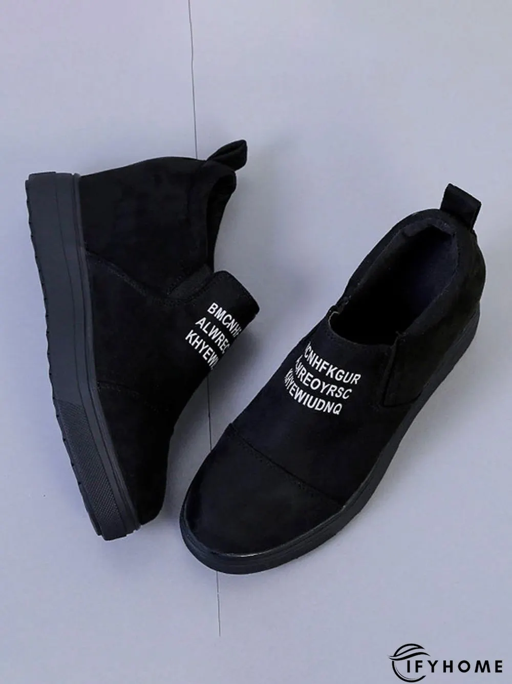 Letter Stitching Inner Heightening Round Toe Wedges | IFYHOME