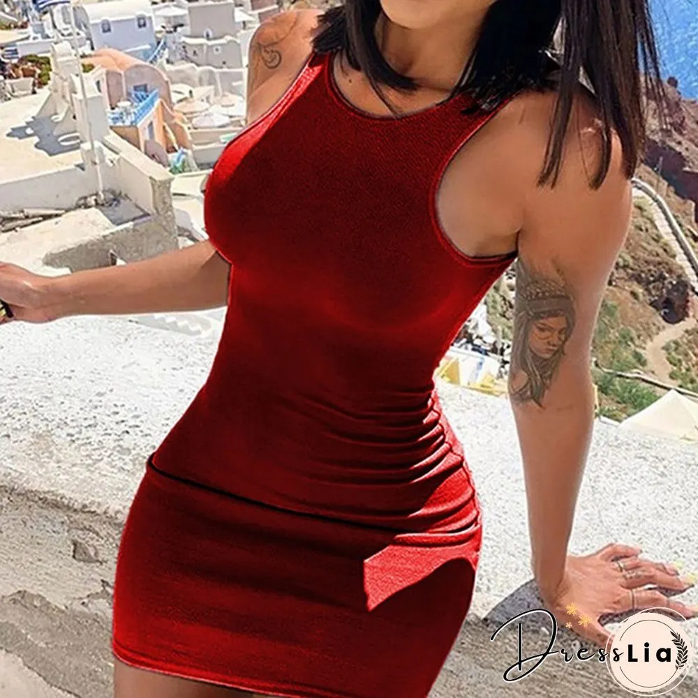 Women's Fashion Solid Color Mini Dress Slim Fit Sleeveless Bodycon Dress