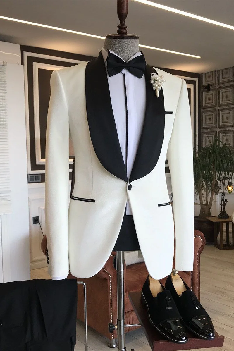 Popular Michael White Shawl Lapel Wedding Suit For Grooms | Ballbellas Ballbellas