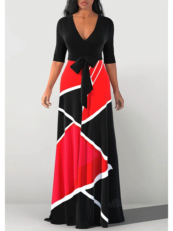 Women's Half Sleeve V-neck Graphic Maxi Dress