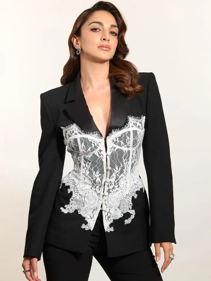 Athvotar Athvotar Design Lace Splicing Suit Women's Fashion Sexy Hottie Waist Straight Shoulder