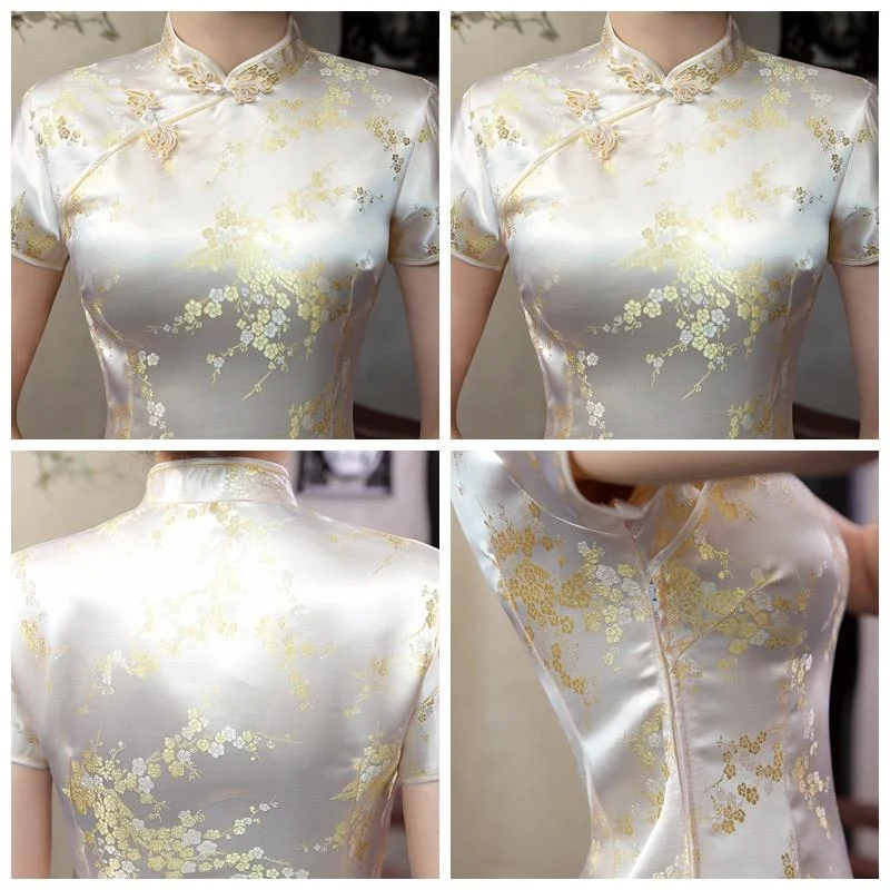 Plus size  plum blossom, brocade fabric long Qipao