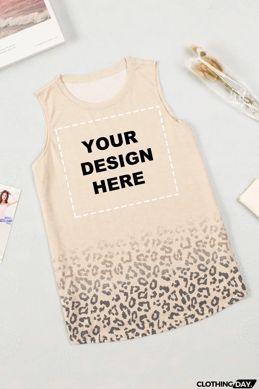 Blank Apparel - Apricot Gradient Leopard Print Tank Top