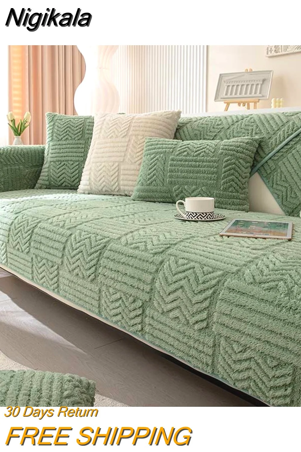 Nigikala Plush Quilted Sofa Cover Winter Thickened Super Soft Velvet Sectional Sofa Towel Luxury Comfortable Non-slip Couch Covers