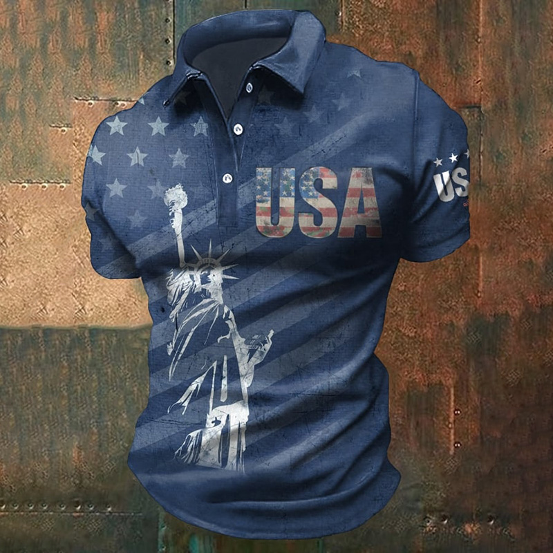 Comstylish Men's America Liberty Girls Printed Patriotic Polo Shirt