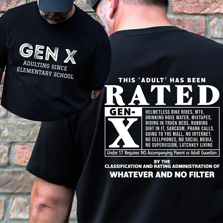 Double-Sided GEN X - 80s Kid Humor Shirt, Adulting since elementary school Sweatshirt