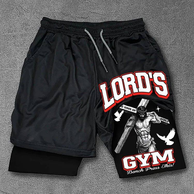 Lord's Gym Print Double Layer Drawstring Street Gym Shorts SOPULA