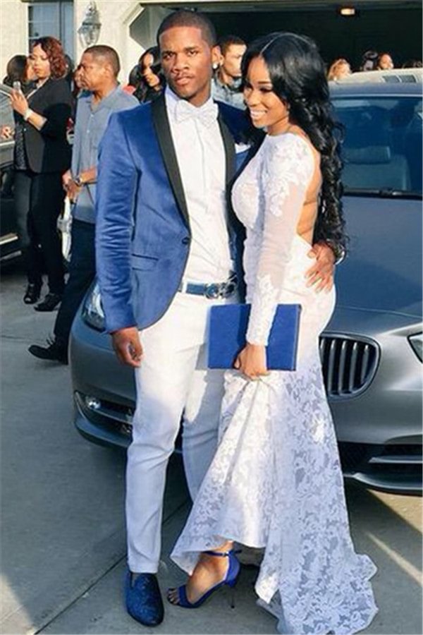 Formal Velvet Blue Despoke Groom And Groomsmen Suits With One Button | Ballbellas Ballbellas