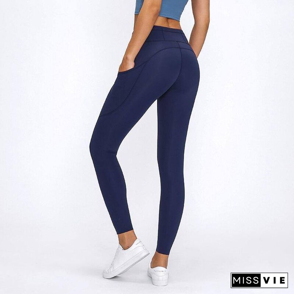 High Waist Yoga Pants With Pockets Sport Leggings Women Tummy Control Workout Running 4 Way Stretch Gym Leggings