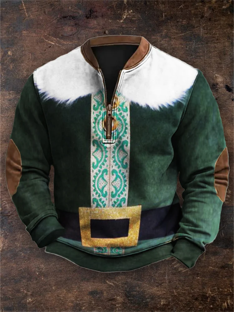Men's Christmas Elf Inspired Cozy Zip Up Sweatshirt