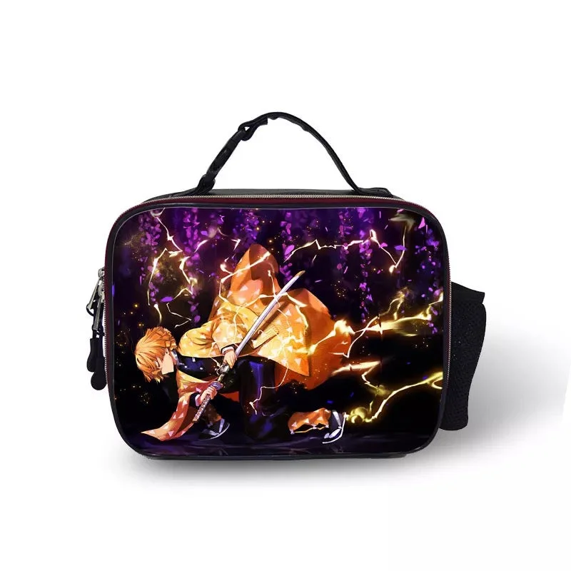 Buzzdaisy Demon Slayer Kimetsu no Yaiba #22 PU Leather Portable Lunch Box School Tote Storage Picnic Bag