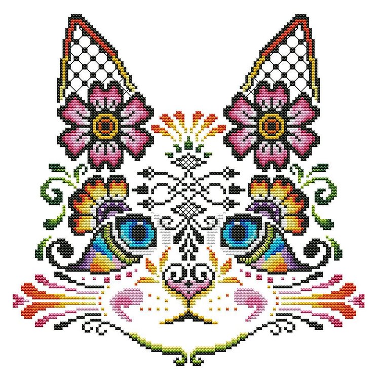 Charming Cat - 14CT 2 Strands Threads Printed Cross Stitch Kit - 30x30cm(Canvas)
