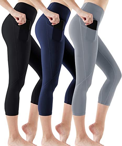 3 Pack High Waist Yoga Pants with Pockets, Tummy Control Workout Leggings,  No See Through Running Leggings 013