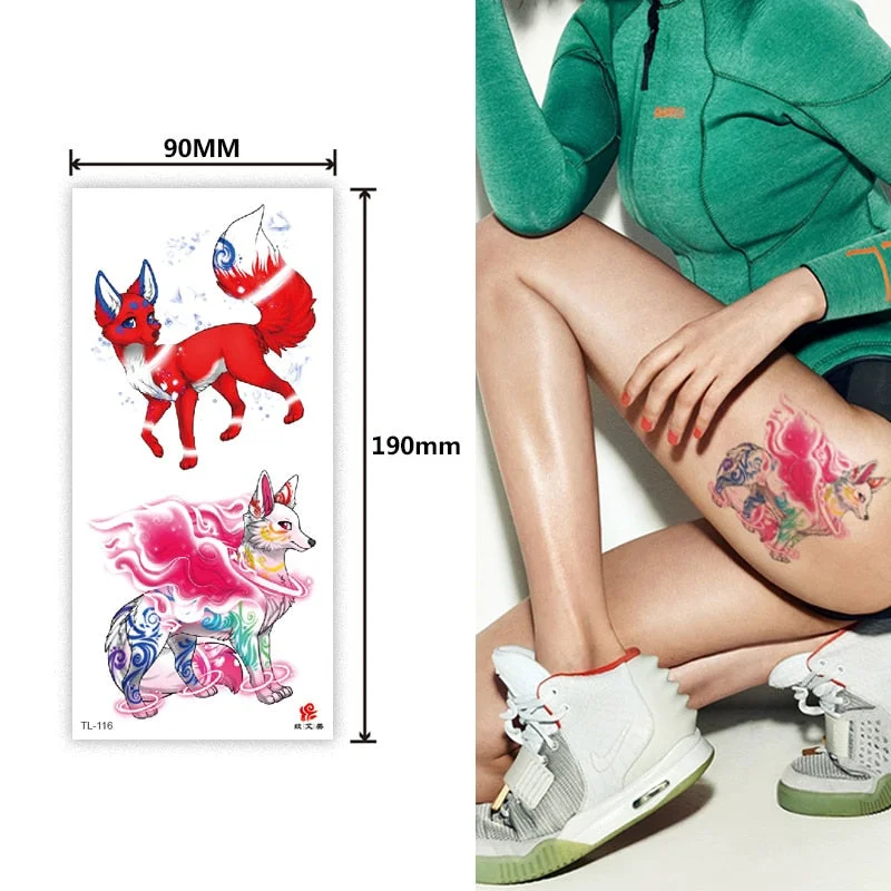 Animal and plant totem flower butterfly bird fox body arm waterproof men and women healthy natural temporary tattoo stickers