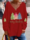 Women's Sequined Christmas Tree Print Long Sleeve T-Shirt