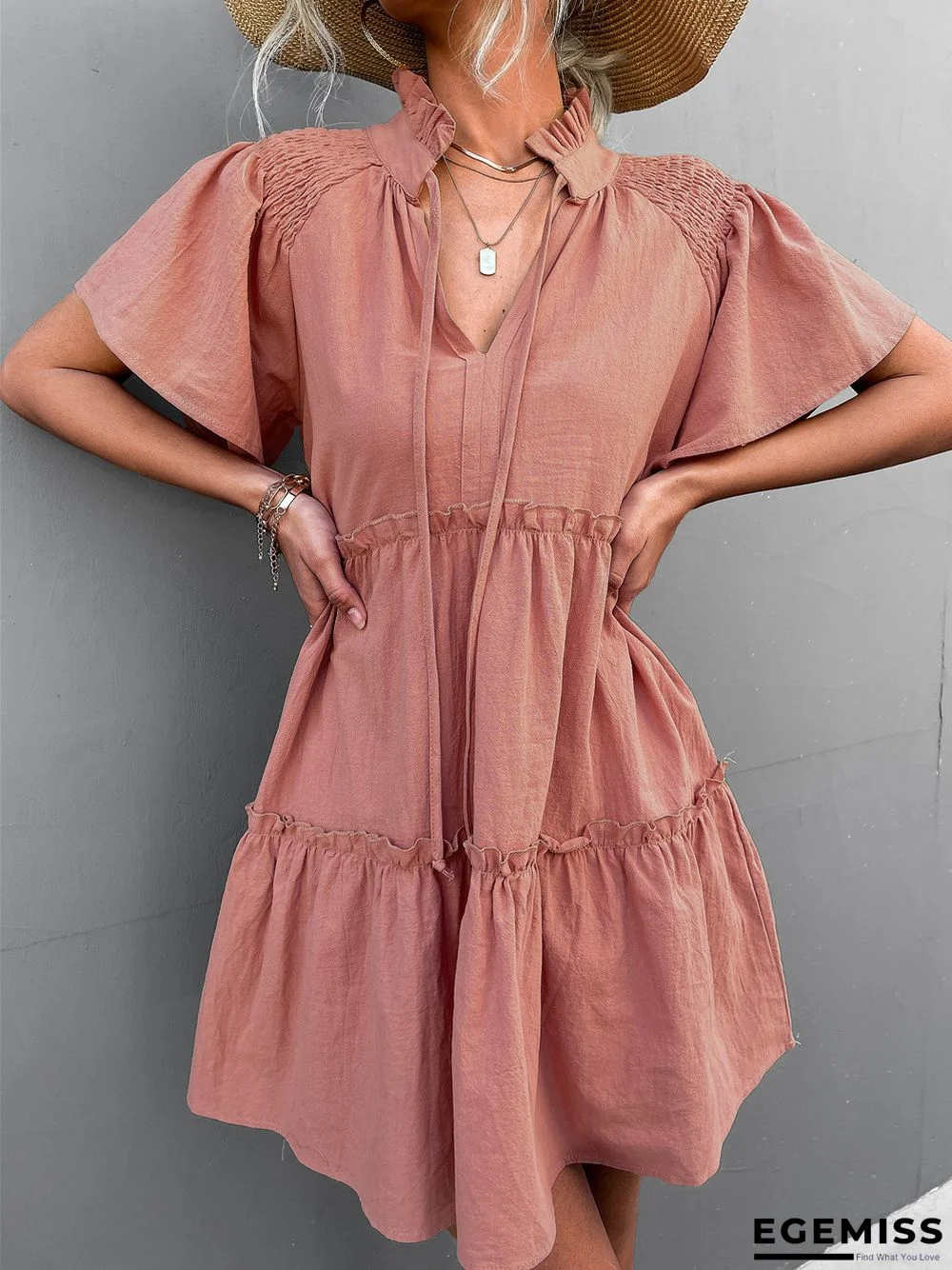 Frilly Strappy V-neck Lace Dress A-line Skirt | EGEMISS