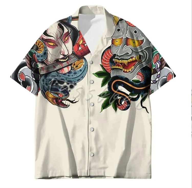 Traceeye Japanese Samurai 3D Printed Men Shirt Man/Women Casual Fashion Short Sleeves Shirts Button Streetwear Oversized Unisex Clothing
