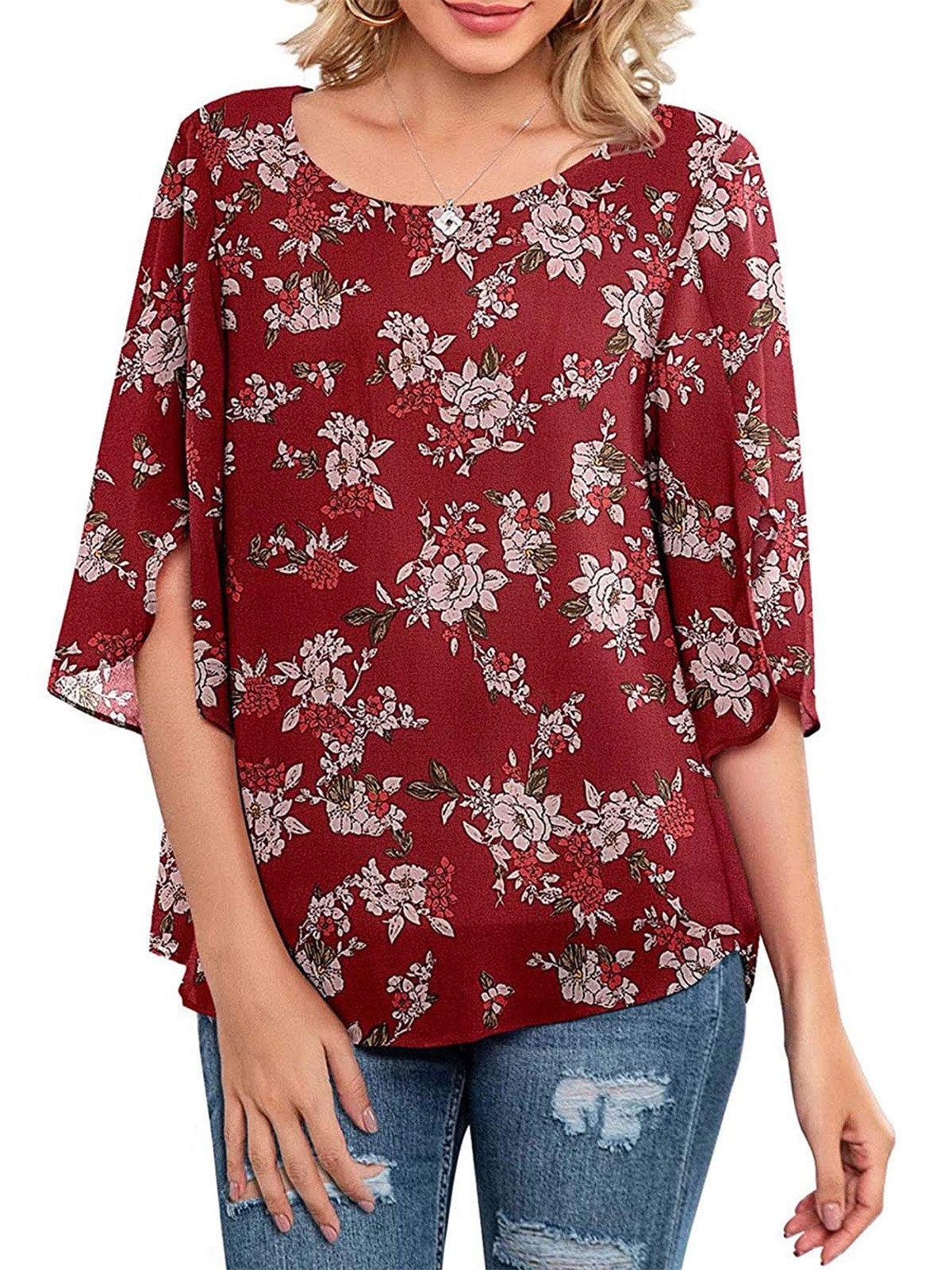 Women Half Sleeve V-neck Solid Color Dress