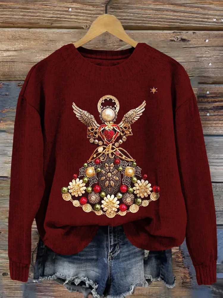 Comstylish Vintage Angel Jewelry Art Crew Neck Comfy Sweater