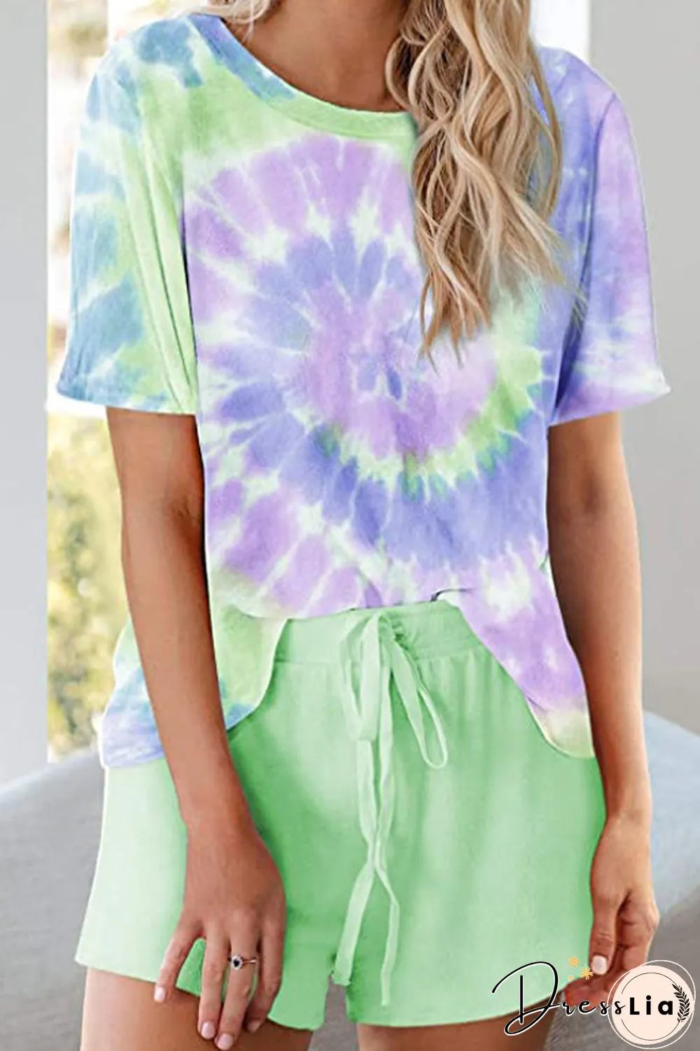 Round Neck Tie Dye Drawstring Two Piece Sets