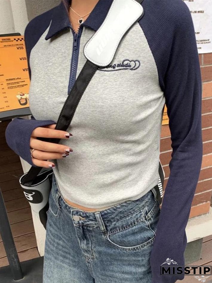 Vintage Raglan Half Zipper Long Sleeve Tee