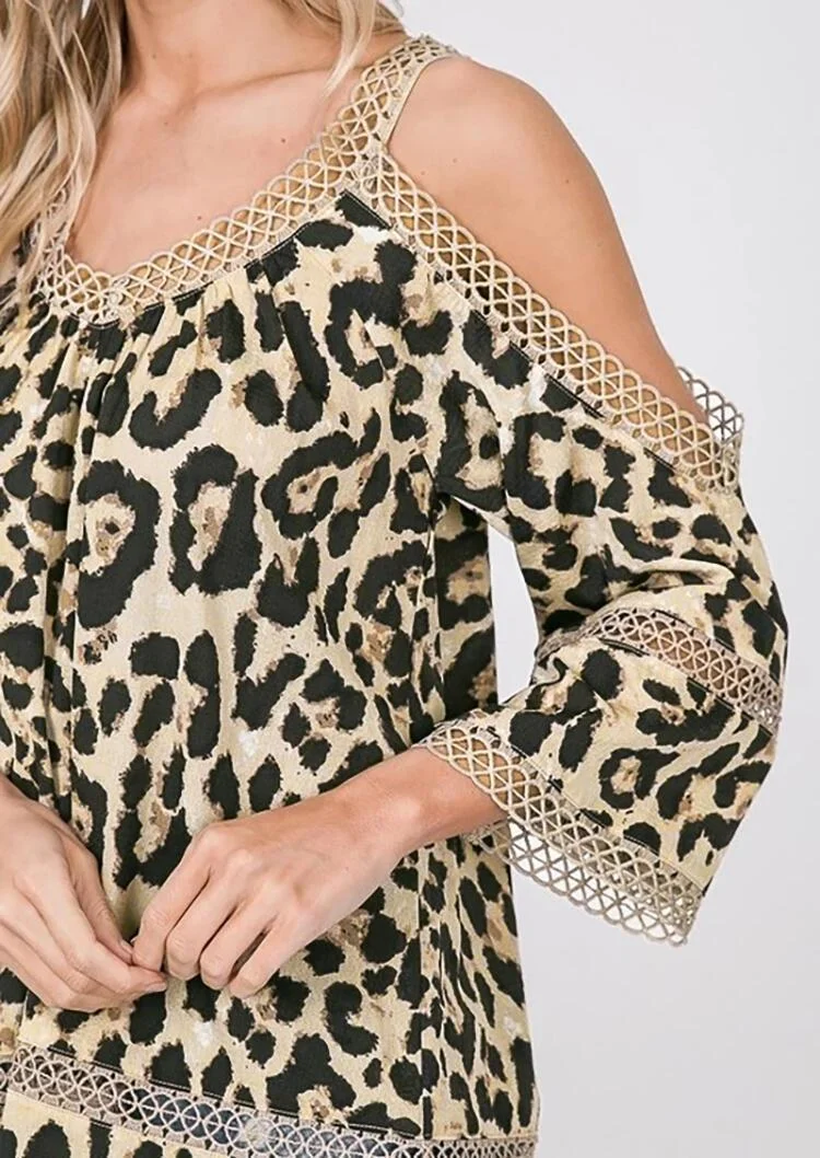 Leopard Printed Lace Splicing Blouse