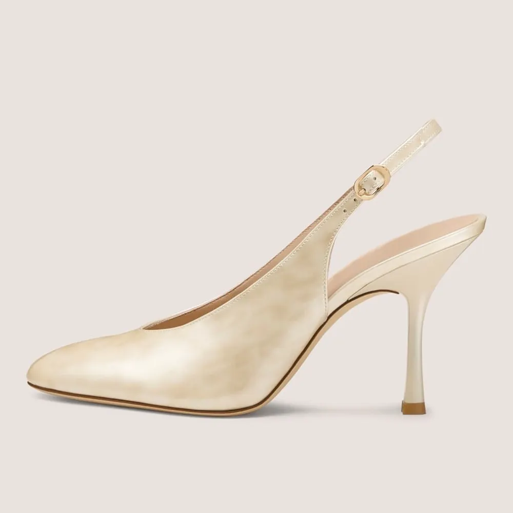 Gold Tortoise Slip On Slingback Round Toe Stiletto Pumps Heels