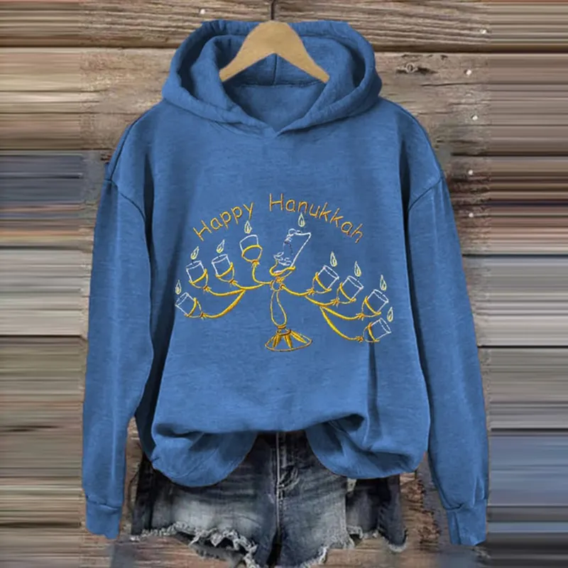 Women's Menorah Hanukkah Print Hoodie