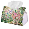 (24cm)Diamond Art Tissue Box DIY PU Napkin Cover for Home(Butterflies and flowers)