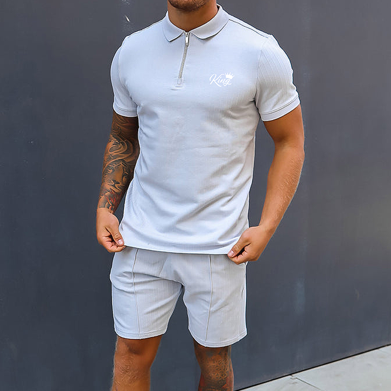 Striped Textured Polo Shorts Twins Set、、URBENIE