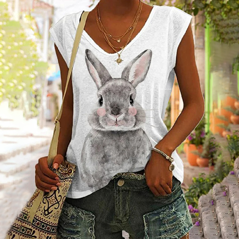 Easter Hare Print Sleeveless Tank Top wearshes