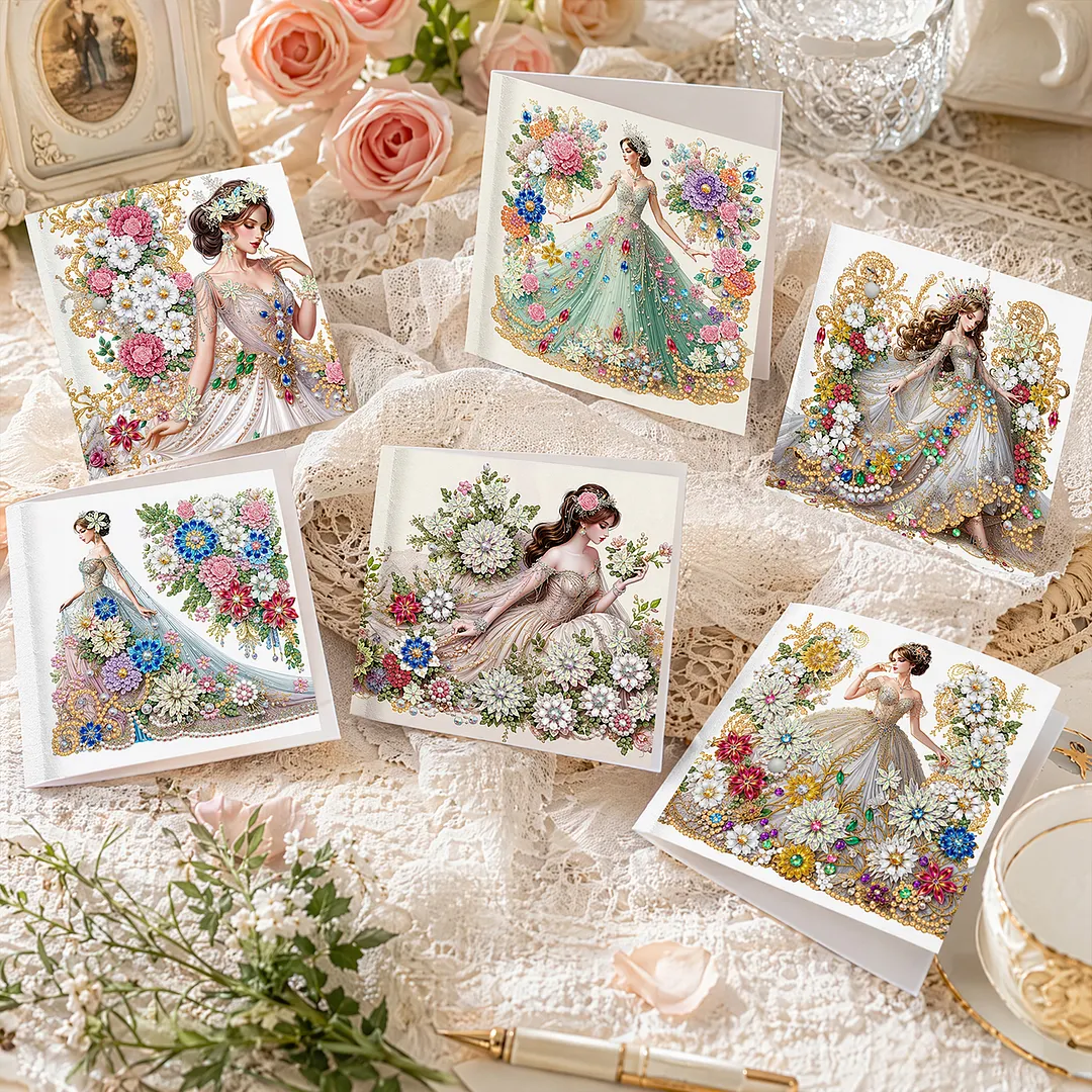 6pcs Dream Girl DIY Diamond Painting Greeting Card Kits with Envelopes Diamond Art Greeting Cards Diamond Art Cards Kits for Adults DIY Crafts Family Friend Gifts