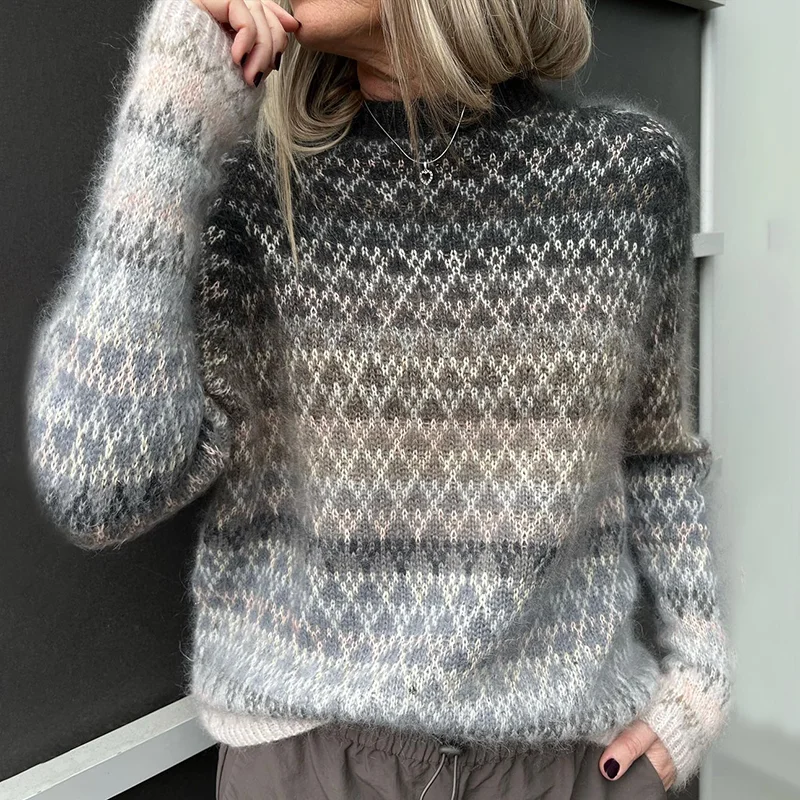 Contrast Color Knitted Vintage Casual Sweater