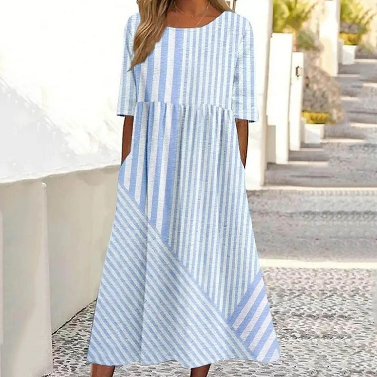 VChics Women's Vintage Stripe Pattern Print Dress
