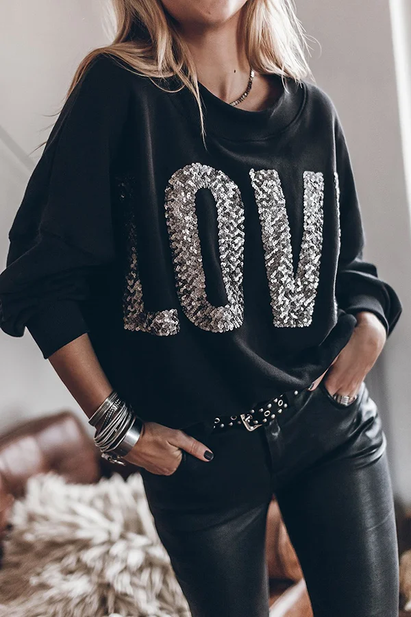 Lots of Love for You Sequin Loose Pullover Top