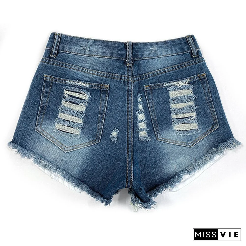 Women's Cool Washed Denim Girls Casual High Waisted Short Mini Jeans Ripped Jeans Shorts Washed Denim Short Plus Size S-3XL