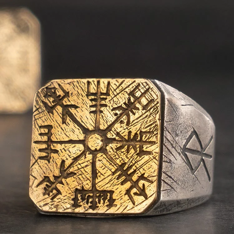 Coutureaura 925 Sterling Silver Vegvisir Viking Signet Ring