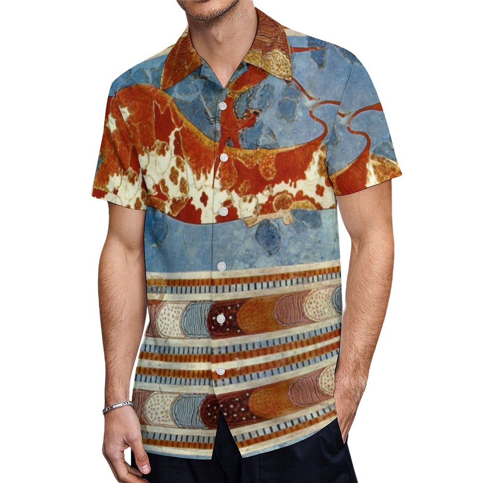 Ancient Minoan Crete Fresco Hawaiian Shirt Mens Button Down Plus Size Tropical Hawaii Beach Shirts